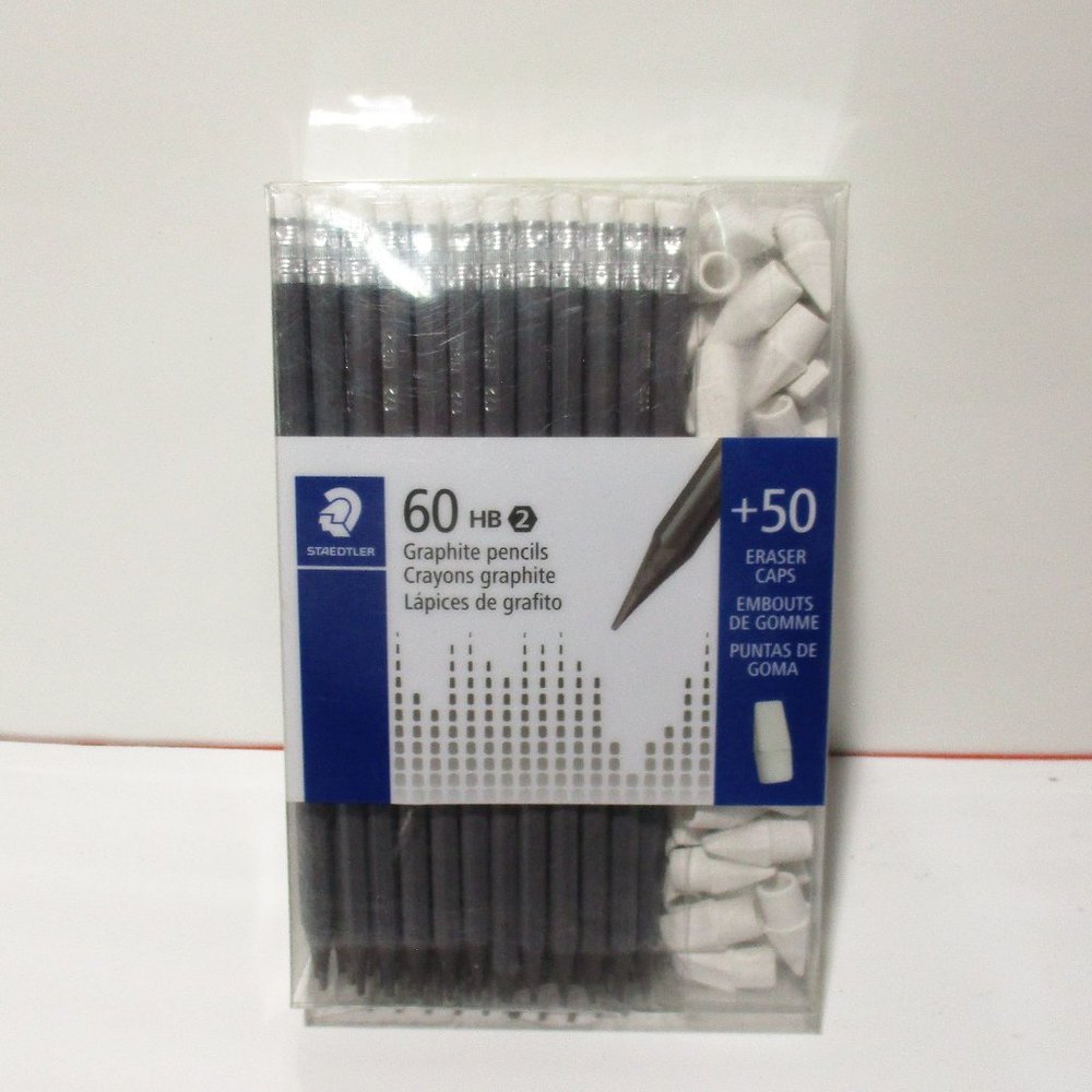 New (Lot of 59) Staedtler Graphite Writing Drawing Pencils HB2 & 50 Eraser Caps
